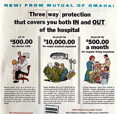 Mutual Of Omaha Health Life Insurance 1965 Advertisement Hospital In & Out DWII1 • $15.12