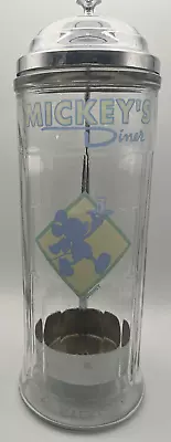 RARE! Vintage Disney Mickey's Diner Straw Dispenser Holder Glass & Chrome (C10) • $34.99