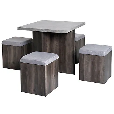 HOMCOM Dining Table W/ 4 Ottomans Seats Kitchen Home Furniture Set Modern Style • £169.99