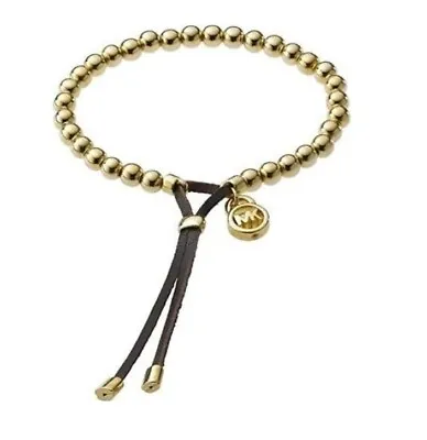 Michael Kors MK Gold Tone Beaded Brown Leather Bracelet MKJ1155791 • $30