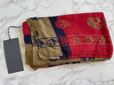 $215 • Buy New Authentic Alexander McQueen Classic Skull Scarf Modal Silk Scarves Accessory
