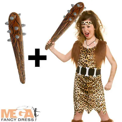 £13.99 • Buy Cave Girl + Inflatable Club Kids Fancy Dress Stone Age Caveman Book Day Costume 
