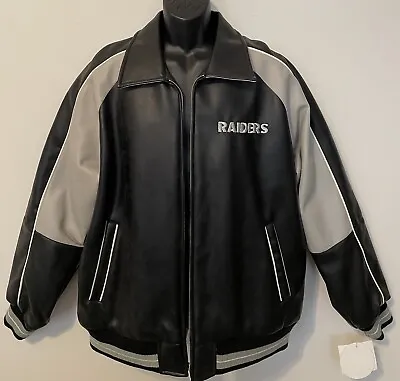 Vintage 90s OAKLAND/LA RAIDERS G-III FAUX LEATHER JACKET NEW Old Stock NWT MED • $150