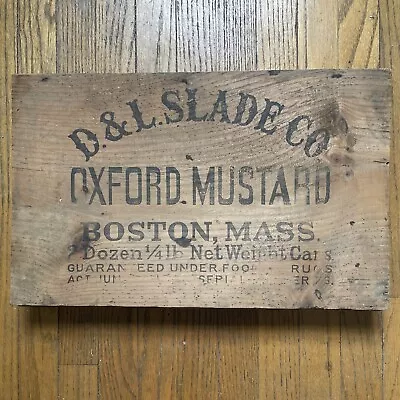 Antique Wooden Box SLADES OXFORD MUSTARD 19x12” Shipping Display Crate BOSTON MA • $39.99