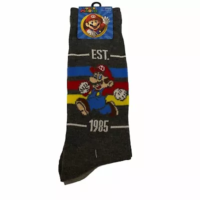 Mens Crew Socks Super Mario Black Gray 2 Pairs Retro Video Game Nintendo Gift • $6.91