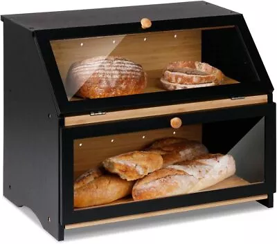 Double Layer Large Bread Box For Kitchen Counter Wooden Large Capacity Bread • $39.58