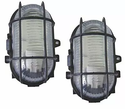 £12.97 • Buy 2 X Black Outdoor Garden Security Bulkhead Bulk Head Light Lamp Lantern 60w