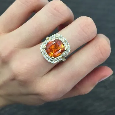 Rare Natural 6ct Spessartite Mandarin Garnet & 1ct Diamond Ring Val $10380 • $2896.20