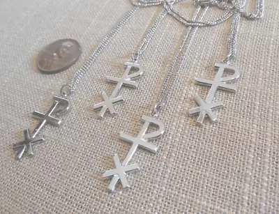 Vintage NOS Lot Of 4 RELIGIOUS CROSS Symbol Chi Silver Tone 16  Necklaces D60 • $2.99