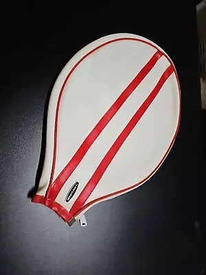 Vintage SPORTCRAFT Head Single Zippered Leather Tennis Racquet Cover White Red • $13.99