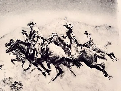 R H  Palenske Etching Signed 'Come And Get It' Cowboys Intaglio Aquatint 12x10 • $65