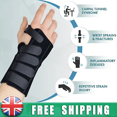 Black Breathable Wrist Support Splint For Hand Sprain Injury Carpal Tunnel Pain • £6.99