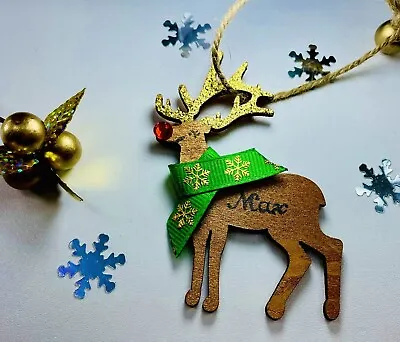 Personalised Reindeer Christmas  Tree Decoration Handmade Decor Gift Children • £2.49