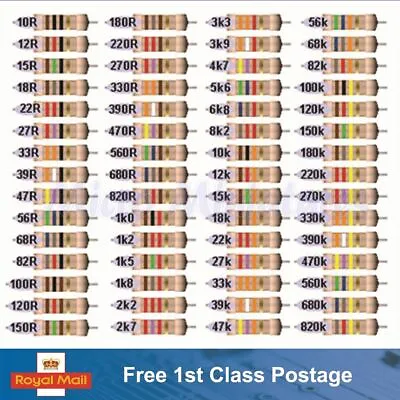 20 X 1/8W 5% Carbon Film Resistors 1/8 Watt 10 Ohm - 1M Ohm 0.125 W • £1.89