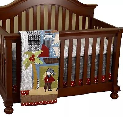 Pirates Cove Boat Dot Stripe Red Crib Bedding Set Hamper Mobile Valance Sheet • $77.89