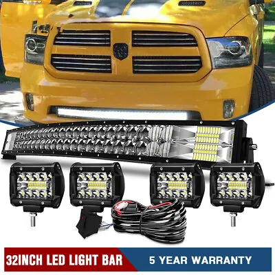 5D Front 32inch 1800W Curved LED Light Bar Spot Flood Truck Offroad +4x4'' Pods • $78