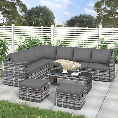 Rattan Outdoor Garden Furniture Patio 8 Seater Corner Sofa Set With Cushion Grey • £499.99