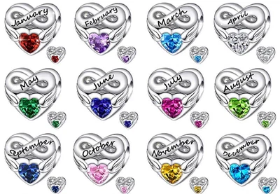 £8.99 • Buy Genuine S925 Sterling Silver Birthday Birthstone Heart Bracelet Charm + Gift Bag