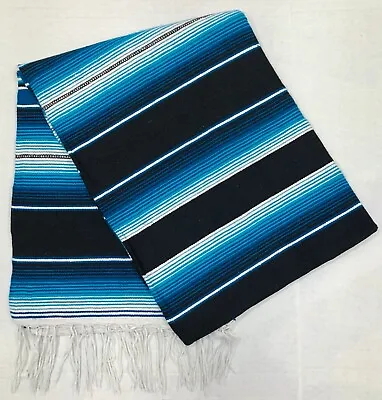 NEW Falsa Mexican Blanket Saltillo Serape Yoga Throw Made In Mexico Blue Ocean • $29.95