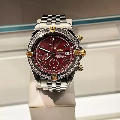 BREITLING CHRONOMAT EVOLUTION 44mm BURGUNDY DIAL DIAMOND BEZEL Ref: B13356 • $7800