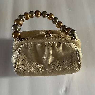 Vintage MORRIS MOSKOWITZ Gold Satin Bag Evening Handbag  Purse Sparkly • $40