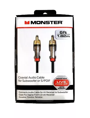 Monster Coaxial Audio Cable For Subwoofer Or S/PDIF 6 Ft AV CD-AV Receiver Coax • $15.99