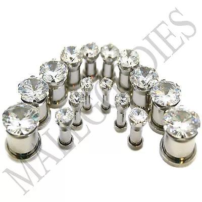 $9.95 • Buy V076 Screw-on/fit Solid Clear CZ Prongs Retainers Ear Plugs 8G - 5/8  Earrings 