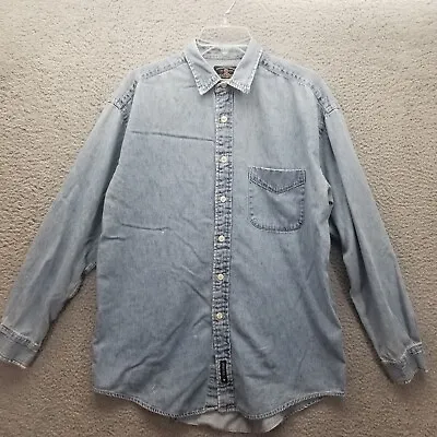 Vintage American Eagle Mens Shirt Medium Blue Denim Long Sleeve Button Pockets • $5.64