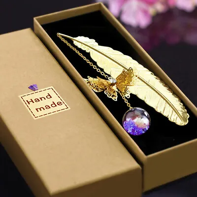 £5.99 • Buy Bookmark Feather Metal 3D Butterfly Christmas Gift Book Marks Pendant Flower UK