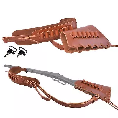 1 Set Full Grain Leather Rifle Buttstock With Shotgun Ammo Sling With Swivels • $120