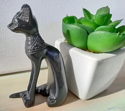 Miniature Ancient Egyptian Cat Reproduction Figurine Black Stone Composite Art • £4.99