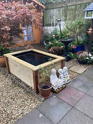 Large Wooden Pond Garden Water Feature Handmade W/ Bench Top 130x90x54h Cm  • £289