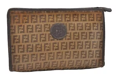 Authentic FENDI Vintage Zucchino Clutch Hand Bag Purse PVC Leather Brown 3737I • $112.50