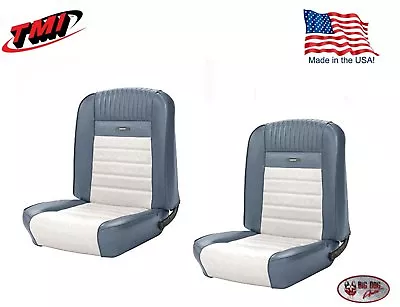 1964 - 1966 Mustang Front Buckets Deluxe PONY Upholstery - Blue And White • $604.38