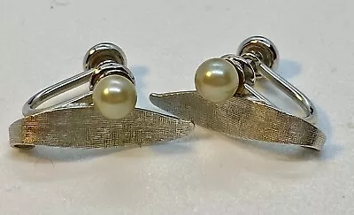 Vintage Van Dell Sterling With Pearl Screwback Earrings • $32