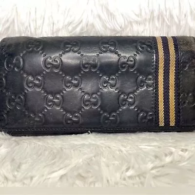 Gucci Navy Blue Guccissima Long Bifold Wallet Vintage VGUC • $350