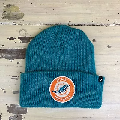 MIAMI DOLPHINS - ‘47 Teal Acrylic Knit Beanie Stocking Cap Adult One-Size • $13.04