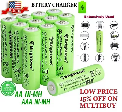 AA AAA Rechargeable Solar Light Batteries 600mAh 400mAh 300mAh NiMH 1.2V UK • £9.59