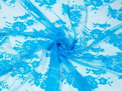 Minerva Chantilly Tulle Lace Fabric Turquoise - Per Metre • £12.58