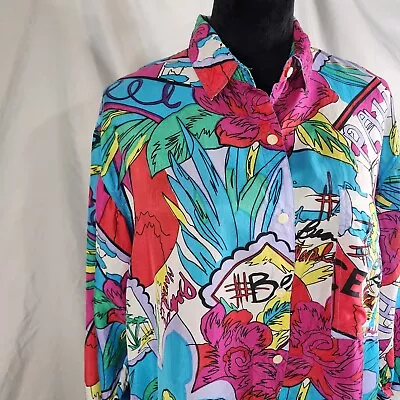 Vintage 92! XPL XPLOSIF Size Large 100% Silk Art To Wear Graphic Droptail Blouse • $31.99