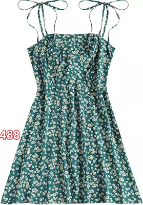 ZAFUL Womens Sleeveless Tie Shoulder Dresses Ruffle Floral Strappy Casual Mini L • $11.24