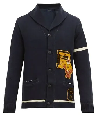 Polo Ralph Lauren Mens Tiger Varsity Letterman Patch Cardigan Sweater Jacket LTD • $174.41