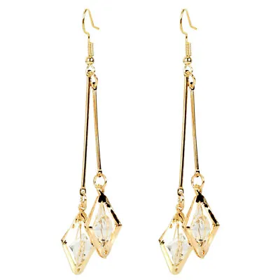 £4.35 • Buy Trendy 925 Sterling Silver/Gold Crystal Drop/Dangle Silver/Gold Hoop Earrings