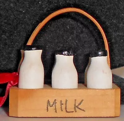 Dollhouse Miniature Wood Milk Bottles & Crate • $12.99