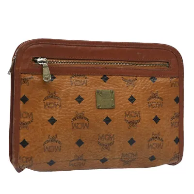 MCM Vicetos Logogram Clutch Bag PVC Leather Brown Auth 63709 • $101.20