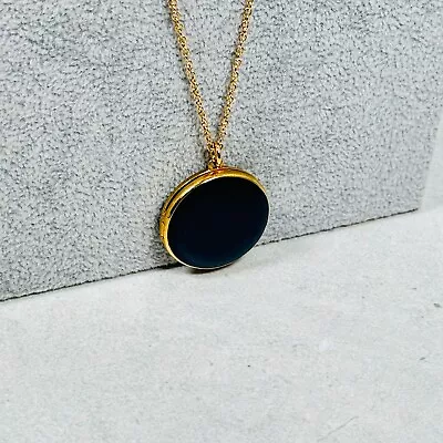 J. Crew Necklace Blue Enamel Locket Pendant Gold Tone 34  Minimalist Jewelry • $24.95