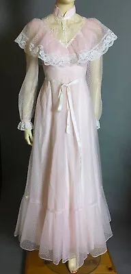 1980s Vintage Pretty Pink White Polka Dot Southern Belle CottageCore Dress XS 3 • $80