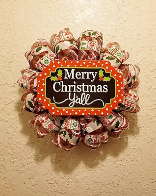 Merry Christmas Y'all Wreath - Deco Mesh And Ribbon • $25