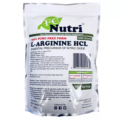 L-Arginine HCL Powder 100%pure 2.2 Lb (1000 Grams) By FDC NUTRITION • $28.99