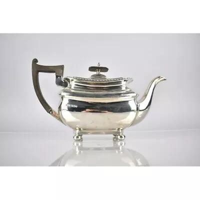 George V Silver Teapot By Walker And Hall With Reeded Trim Raised On Four Ball F • £555